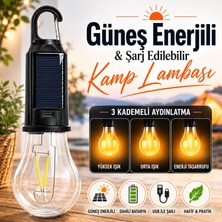 Nzb Şarjlı Güneş Enerjili LED Kamp Lambası Type-C 3 Modlu Askılı Taşınabilir Kamp Feneri Çadır Lambası