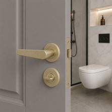 Nzb Titanyum Renk Wc Kapı Kolu Yuvarlak Rozetli Banyo Tuvalet Uyumlu Modern Kapı Kolu Takımı