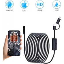 Marsilyan™- 5 Metre Endoskop Yılan Video Kamera Ios ve Android Uyumlu Led’li 8 mm Sert Kablo 2mp