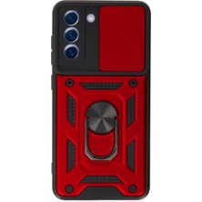 Marsilyan™- Samsung Galaxy S21 Fe Kılıf Pars Lens Yüzüklü Silikon - Kırmızı