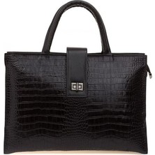 Bilik Deri  Siyah Kroko Deri Unisex Laptop & Evrak Çantası BLM093045