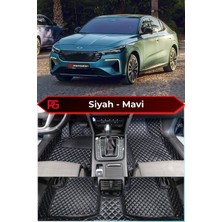 Togg T10X Siyah Üzeri Mavi Dikiş 8d Diamond Premium Havuzlu Deri Oto Paspas