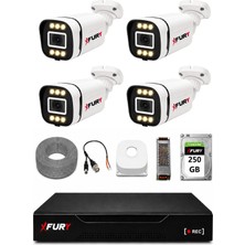 Fury 4 Kameralı 5mp Lens 1080P 6 Warm LED Renkli Gece Görüşlü Güvenlik Kamera Sistemi 250GB 1606