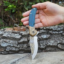 Köse Mehmet Koleksiyonluk ve Hediyelik - N690 Çelik - 24K Altın Kaplama Aslan Gravür Işlemeli Katlanır Model
