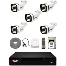 Fury 5 Kameralı 5mp Lens 1080P 6 Warm LED Renkli Gece Görüşlü Güvenlik Kamera Sistemi 320GB 1606
