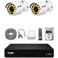 Fury Full Hd 2 Kameralı Gece Renkli Görüş Su Geçirmez Güvenlik Kamera Seti 320GB HDD 2239