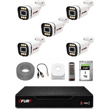 Fury 5 Kameralı 5mp Lens 1080P 6 Warm LED Renkli Gece Görüşlü Güvenlik Kamera Sistemi 1tb 1606