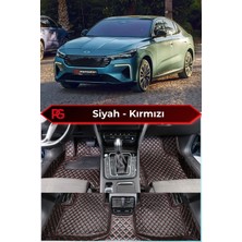 Togg T10X Siyah Üzeri Kırmızı Dikiş 8d Diamond Premium Kaymaz Deri Oto Paspas