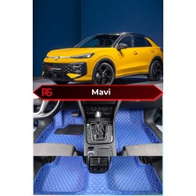 Volkswagen Vw T-Roc 2026+ Siyah Üzeri Mavi Dikiş 8d Diamond Premium Havuzlu Deri Oto Paspas