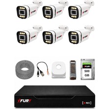 Fury 6 Kameralı 5mp Lens 1080P 6 Warm LED Renkli Gece Görüşlü Güvenlik Kamera Sistemi 500GB 1606