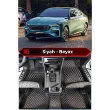 Togg T10F Siyah Üzeri Beyaz Dikiş 8d Diamond Premium Havuzlu Deri Oto Paspas