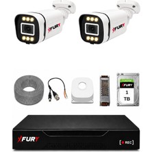 Fury 2 Kameralı 5mp Lens 1080P 6 Warm LED Renkli Gece Görüşlü Güvenlik Kamera Sistemi 1tb 1606