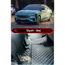 Togg T10X Siyah Üzeri Bej Dikiş 8d Diamond Premium Kaymaz Deri Oto Paspas
