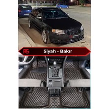 Audi A4 B6-B7 2000-2008 Siyah Üzeri Bakır Dikiş 8d Diamond Premium Tam Kaplama Deri Oto Paspas
