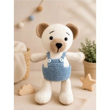 MentorAly El Yapımı Amigurumi Tombiş Ayı Oyuncak - Mavi Tulumlu