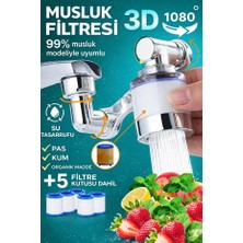 Suvia Filtreli Musluk Başlığı Su Arıtıcı ve Kireç Önleyici | 1080° Döner Musluk Filtresi | 5 Yedek Filtre