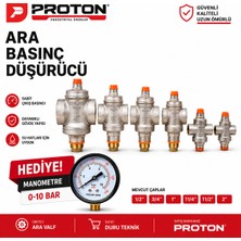 Proton Ara Valf Su Basınç Düşürücü Regülatör – Manometre Hediyeli – 1/2” 3/4” 1” 1 1/4” 1 1/2” 2” Seçenekli