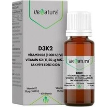 VeNatura D3K2 Vitamin D3 Ve Vitamin K2 Damla Takviye Edici Gıda 20 ml