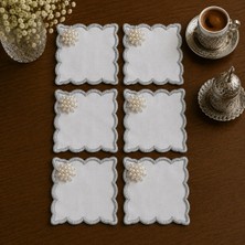 Lena Maison 6 Adet Inci Broşlu Gümüş Nakışlı Kokteyl & Kahve Sunum Peçetesi