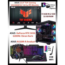 Comloji Ga-S Asus Rtx 3050 - Ryzen 5 5500 - 32GB Ram - 512GB M.2 SSD Akvaryum Kasa Sıvı Soğutuculu Full Set Oyuncu Bilgisayarı
