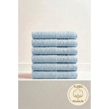 Anılsan 6'lı Mavi Greek Mini El, Yüz Havlusu 75GR. - 30X50 Cm, %100 Pamuk, Spa ve Otel Havlusu