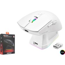 Mouse Kablosuz Gaming Oyuncu Kablosuz Gaming Rgb Şarj Standlı Mofan MF1215W Beyaz