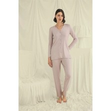 Amora Secret  Uzun Kollu Boydan Düğmeli V Yaka Pijama Takımı