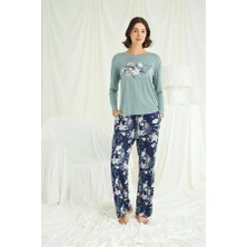 Amora Secret  Çiçek ve Yaprak Desenli Baskılı Pijama Takımı