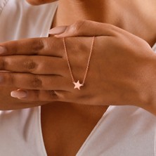 Takı Ustası 925 Ayar Orjinal Gümüş Yıldız Kolye 14 Ayar Rose & Sarı Altın Kaplama