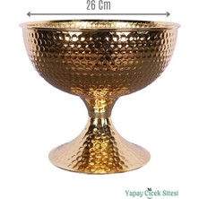 Yapay Çiçek Sitesi Metal Dekoratif Darbeli Vazo 22 cm Altın