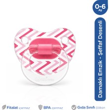Wee Baby Şeffaf Desenli Ortodontik Damaklı Yumuşak Silkon Uçlu Emzik 0-6 Ay Pembe