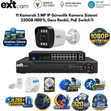 Exitcam 11 Kameralı 5mp Ip Poe Güvenlik Kamera Seti – 320GB HDD Takılı, Gece Renkli, 200 Metre Kablolu