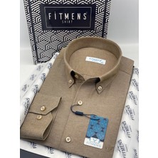 Slim Fit Uzun Kol Pamuklu Hediye Kutulu Kolay Ütülenebilir Erkek Gömlek FS-002225 - Kahverengi