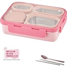 Vagonlife Lunch Box 950 ml Paslanmaz Çelik Tek Kat Dört Bölmeli Çorba Kaseli Metal KAŞIKLI-FFLBOX7099