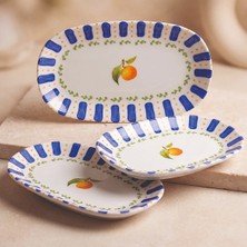 Güral Porselen Kayısı Desenli 19 cm 3lü Porselen Kayık Tabak Seti