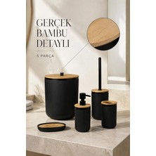 Okyanus Home Bambu Detaylı Siyah 5'li Banyo Seti Modern Stil ile Şık Tasarım
