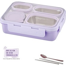 Vagonlife Lunch Box 950 ml Paslanmaz Çelik Tek Kat Dört Bölmeli Çorba Kaseli Metal KAŞIKLI-FFLBOX7099