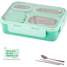 Vagonlife Lunch Box 950 ml Paslanmaz Çelik Tek Kat Dört Bölmeli Çorba Kaseli Metal KAŞIKLI-FFLBOX7099