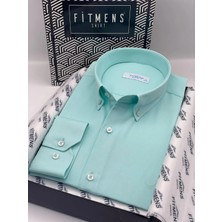Slim Fit Uzun Kol Pamuklu Hediye Kutulu Kolay Ütülenebilir Erkek Gömlek FS-002225 - Mint