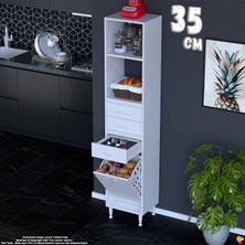 Eliusta Kumsal 35 cm Beyaz Sepetli Çok Amaçlı Mutfak Dolabı 3 Çekmeceli Açık Raflı Dolap 35X194X32 cm