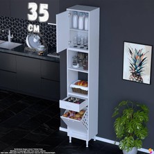 Eliusta Belin 35 cm Sepetli Çok Amaçlı Mutfak Kiler Dolabı Kapaklı Orta 2 Raflı Kahve Köşesi 35X226X32 cm