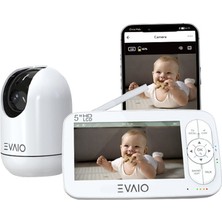 EVAİO Evaıo Ev6 Kameralı Bebek Monitörü, 5 Inç, Gece Görüşlü ve Çift Yönlü Konuşma, Mobil Uygulamalı