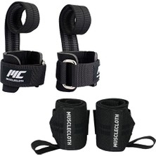 Musclecloth Big Grip Pro Lifting Straps + Pro Wrist Wraps Seti Siyah