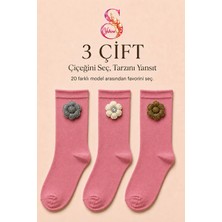 Yshine Bambu Parfümlü El Örgüsü Çiçek Detaylı Fırfırlı Kadın Soket Çorap 3'lü Premium Set