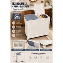 Bursev Tekerlekli Katlanır Çift Bölmeli Çamaşır Sepeti 100 Lt – Pratik ve Geniş Hacimli Kirli Çamaşır Sepeti