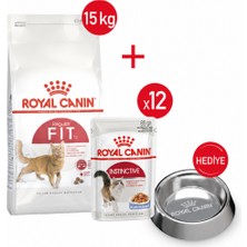 Royal Canin Fit32  Kuru Kedi Maması 15kg + Yaş Mama 12*85g + Çelik Mama Kabı