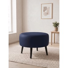 Azra Mobilya Büyük Large Puf Deri Lacivert , Ahşap Siyah Ayaklı Lüks Orta Sehpa ve Makyaj Pufu 60X46 cm