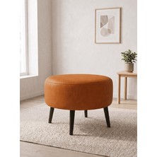 Azra Mobilya Büyük Large Puf Deri Taba , Ahşap Siyah Ayaklı Lüks Orta Sehpa ve Makyaj Pufu 60X46 cm