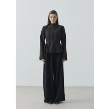 Moda Aksa 7813 Uzun Kollu Minik Düğme Bluz Kahve