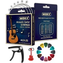 Midex AGX-20C Akustik Gitar Teli Takımı Pena ve Kapo (Capo) Seti